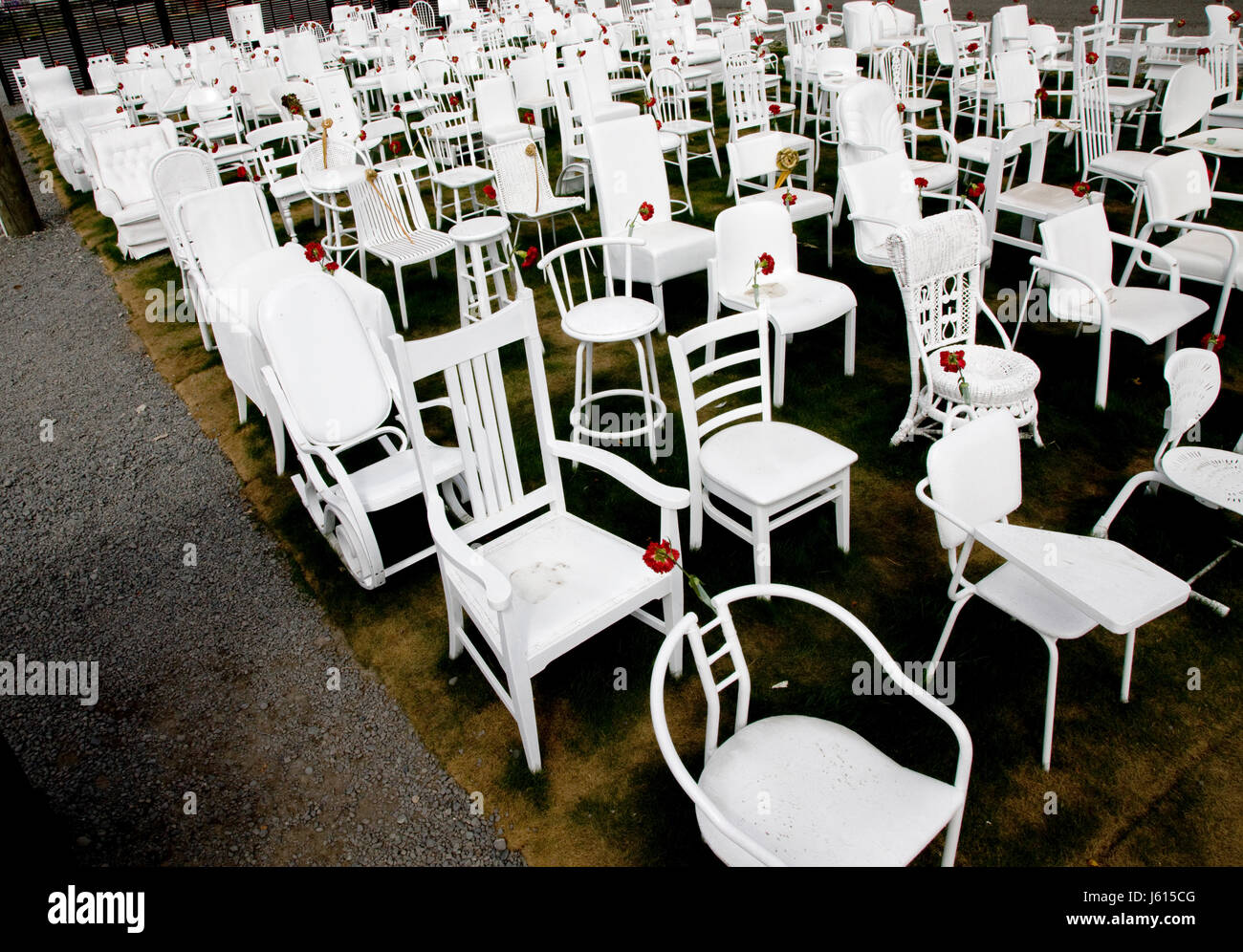 White Chairs Christchurch Downtown earthquake Memorial 185 Stock Photo