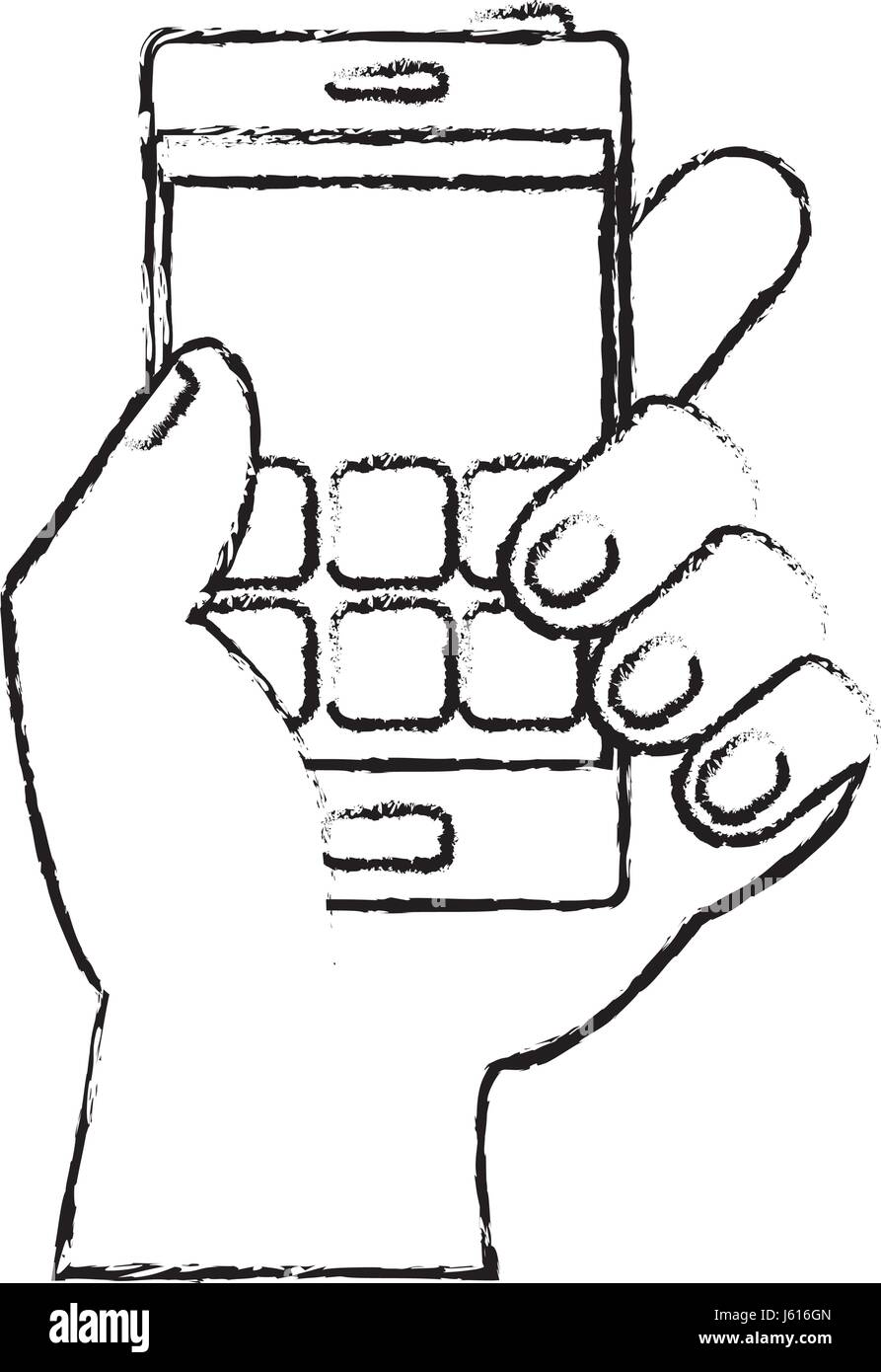 hand human with smartphone device isolated icon Stock Vector Image ...