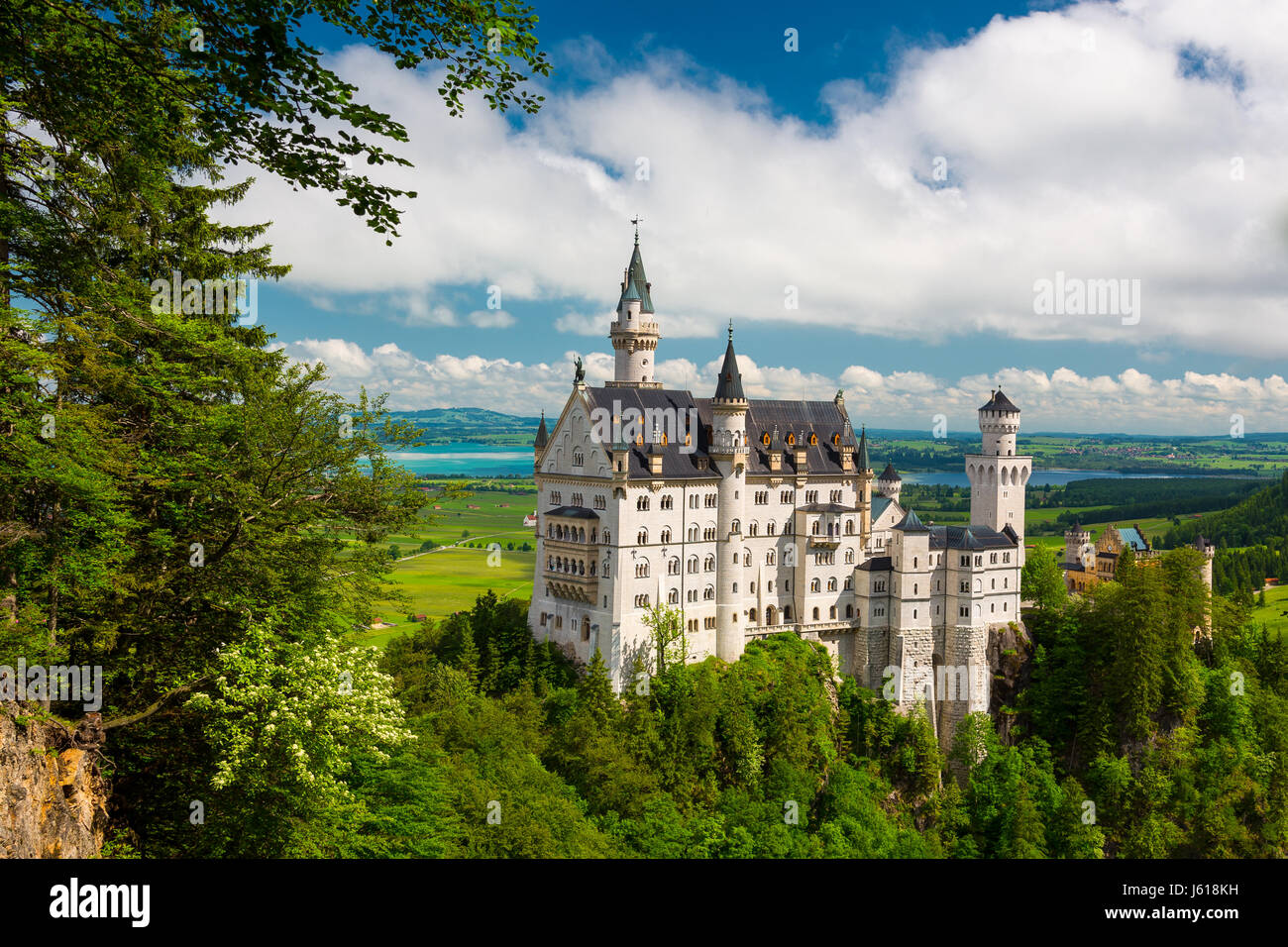 Neuschwanstein Castle on the top of the mountain, Fairytale castle in southwest Bavaria, Germany Stock Photo