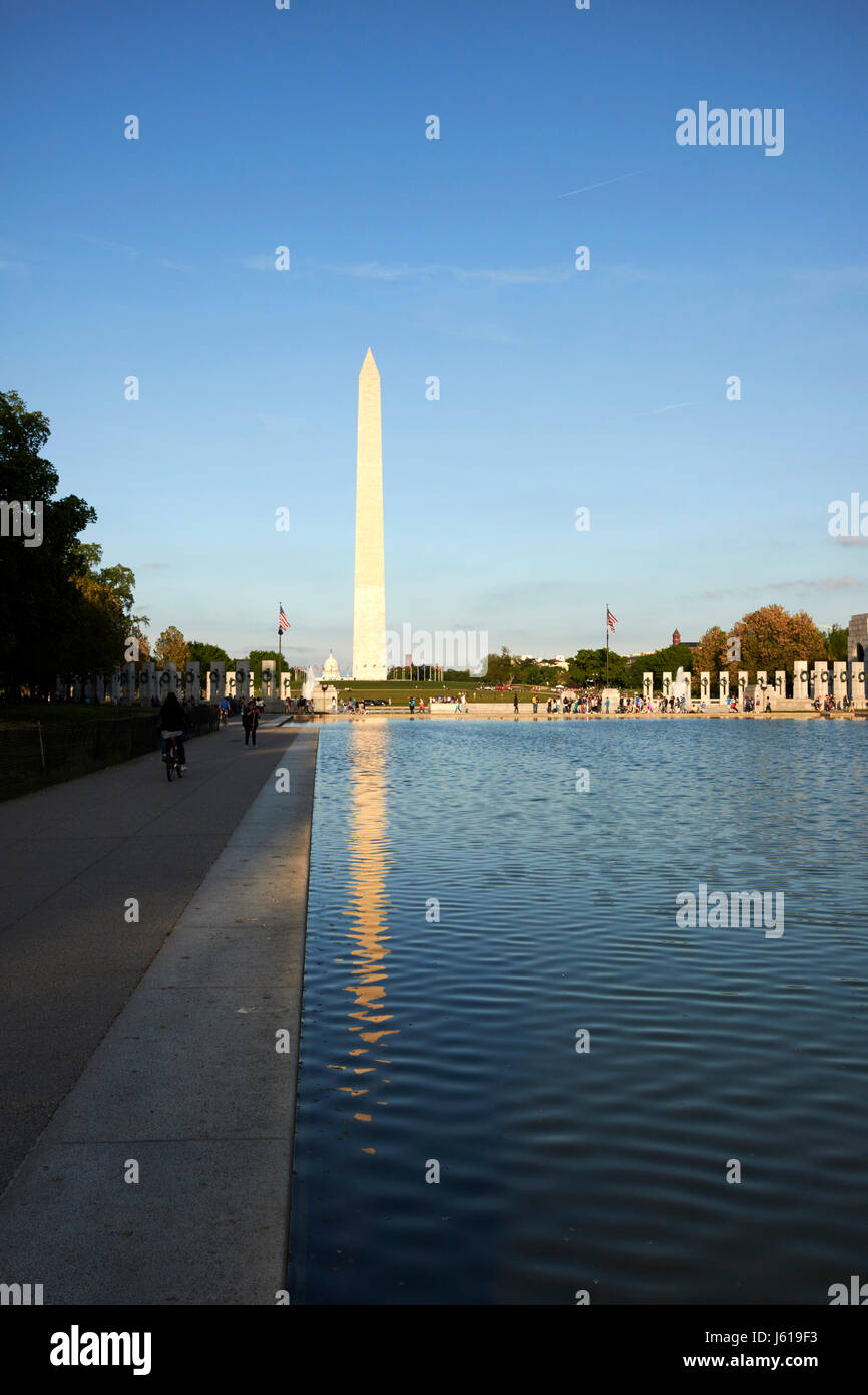 the washington monument and reflection in the reflecting pool national mall Washington DC USA Stock Photo
