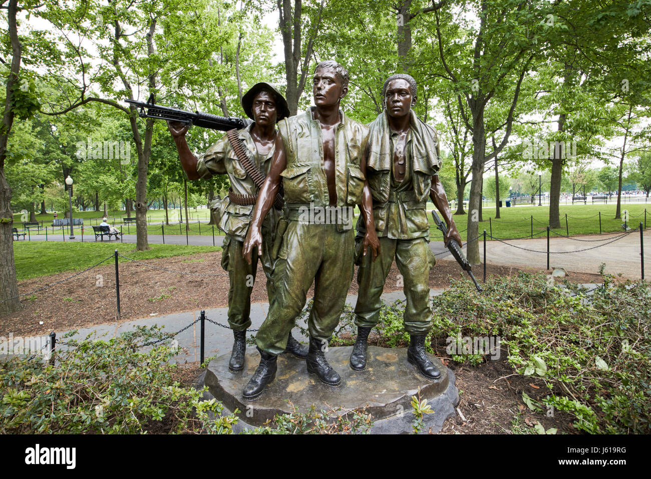 Three soldiers or servicemen statue at the vietnam veterans memorial Washington DC USA Stock Photo