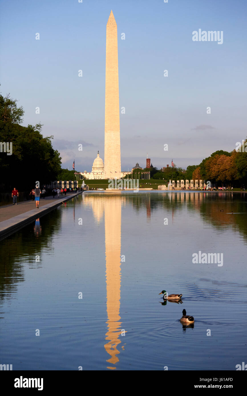 the washington monument and reflection in the reflecting pool national mall Washington DC USA Stock Photo