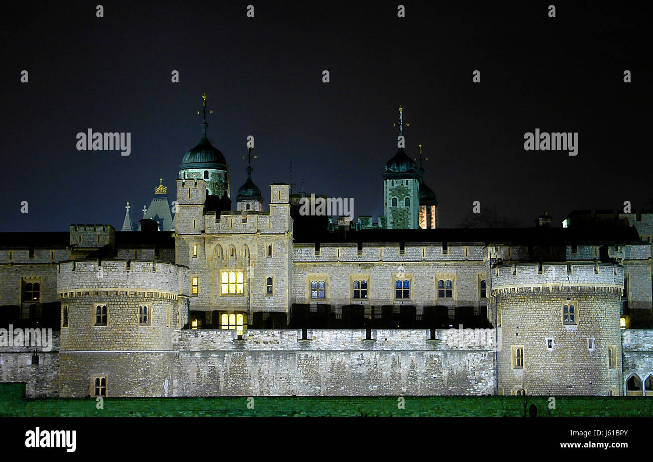 tower night nighttime london castle chateau tower historical battle night Stock Photo