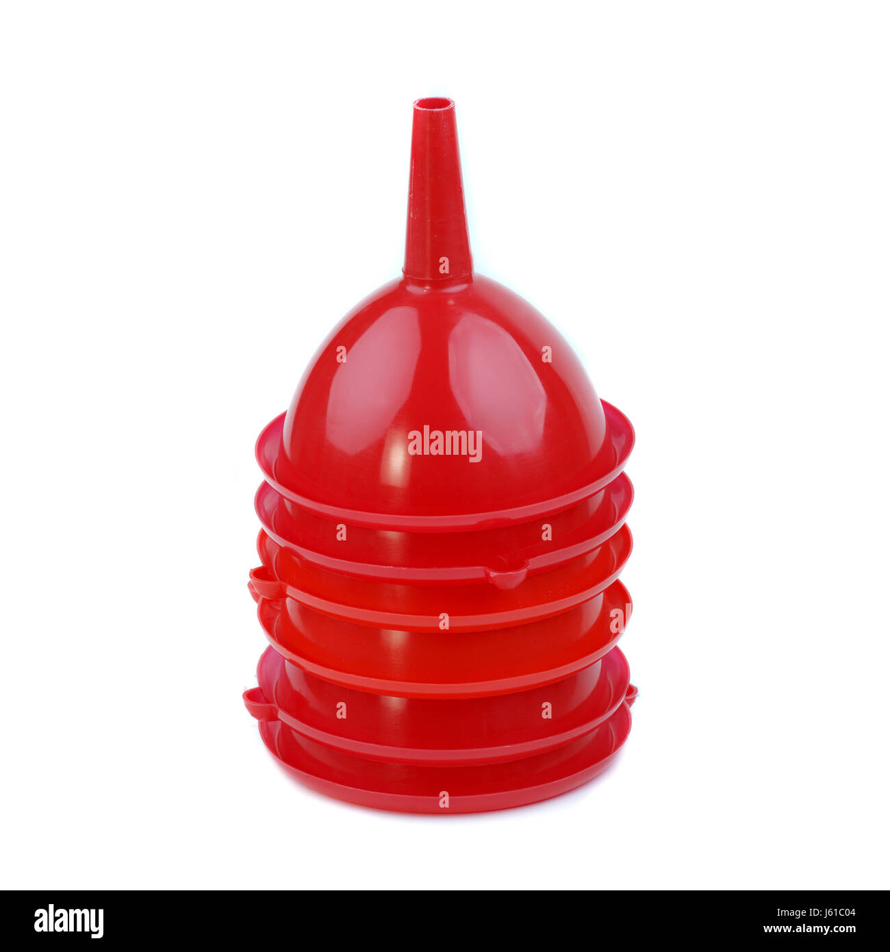 isolated optional stack plastic synthetic material fill funnel red macro Stock Photo