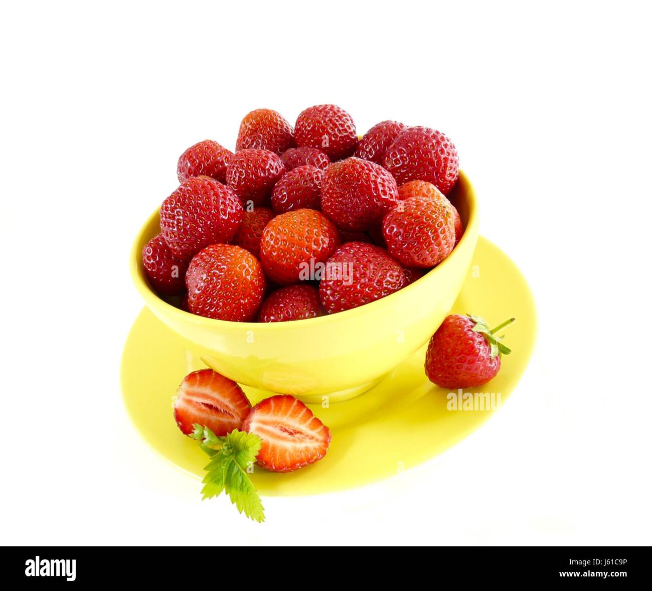 progenies fruits fruit berries red strawberries bowl yellow food aliment Stock Photo