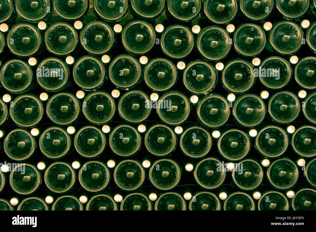 wine bottles abstract glassy green wine bottle seal shutter stack shelf Stock Photo