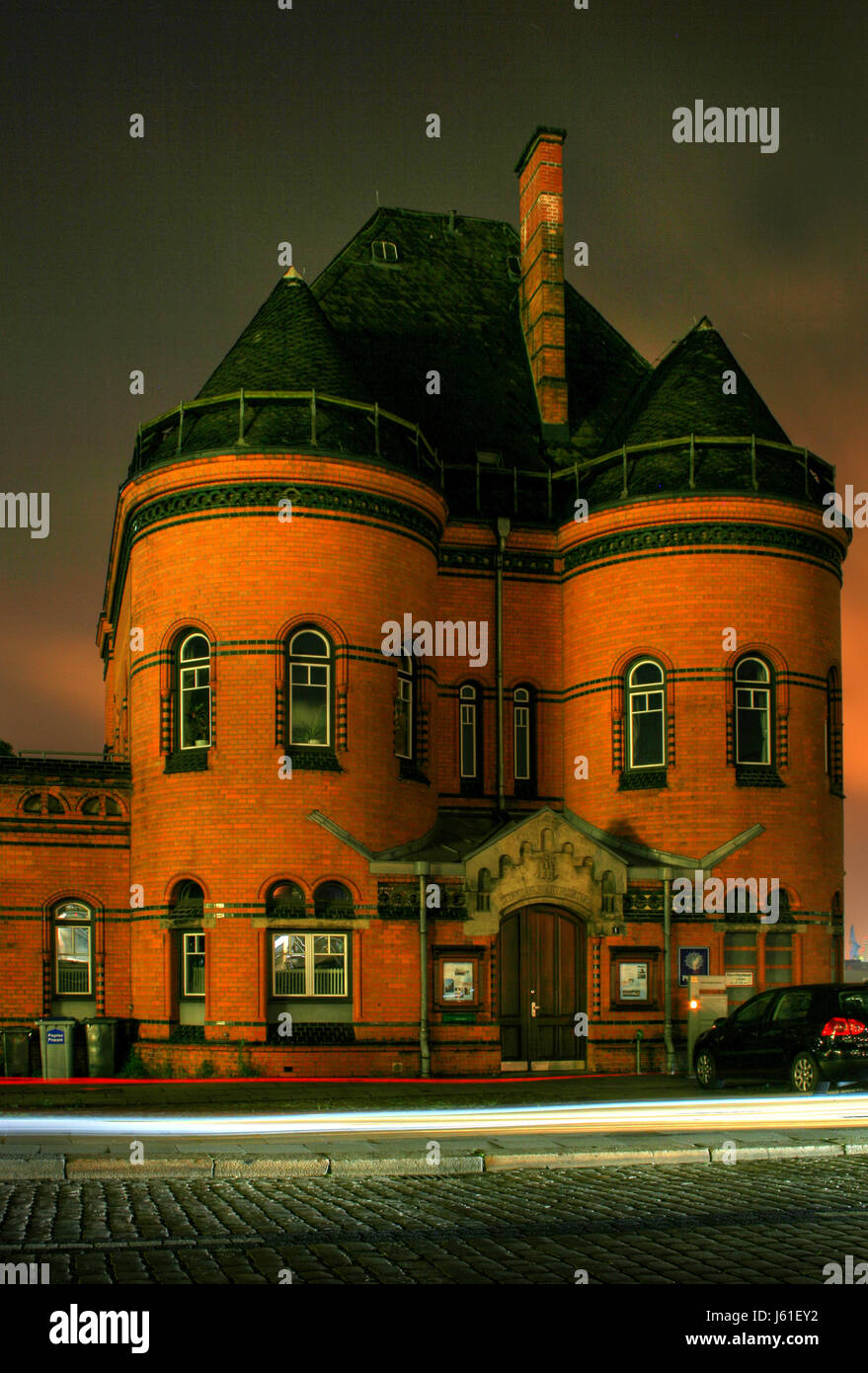 historical night photograph hour memory city tollhouse blueness tower shine Stock Photo