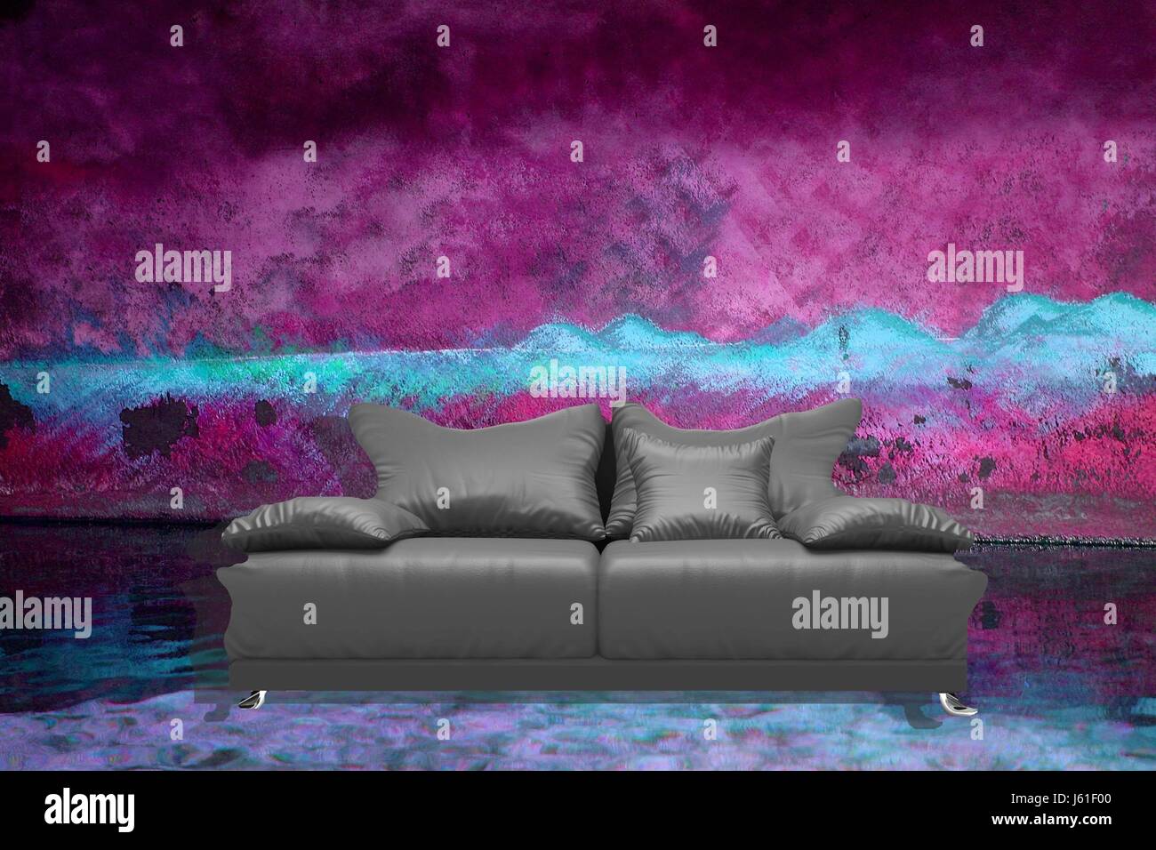 room institution couch sofa divan wall art room painting institution couch sofa Stock Photo