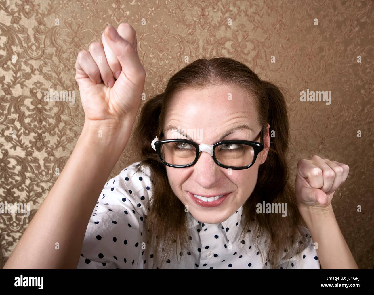 lady female silly loser woman laugh laughs laughing twit giggle smile smiling Stock Photo