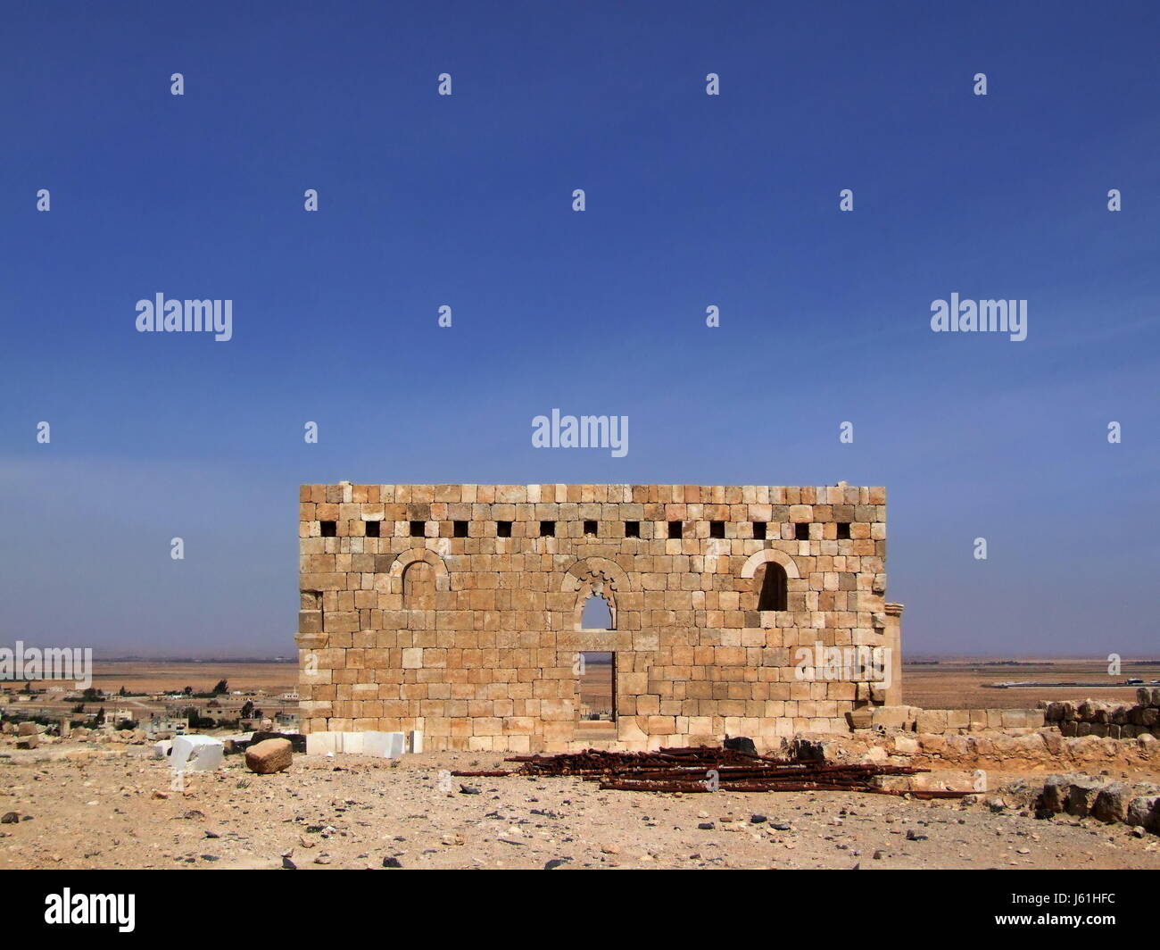 stone desert wasteland antique width hot jordan ruin reconstruction restores Stock Photo