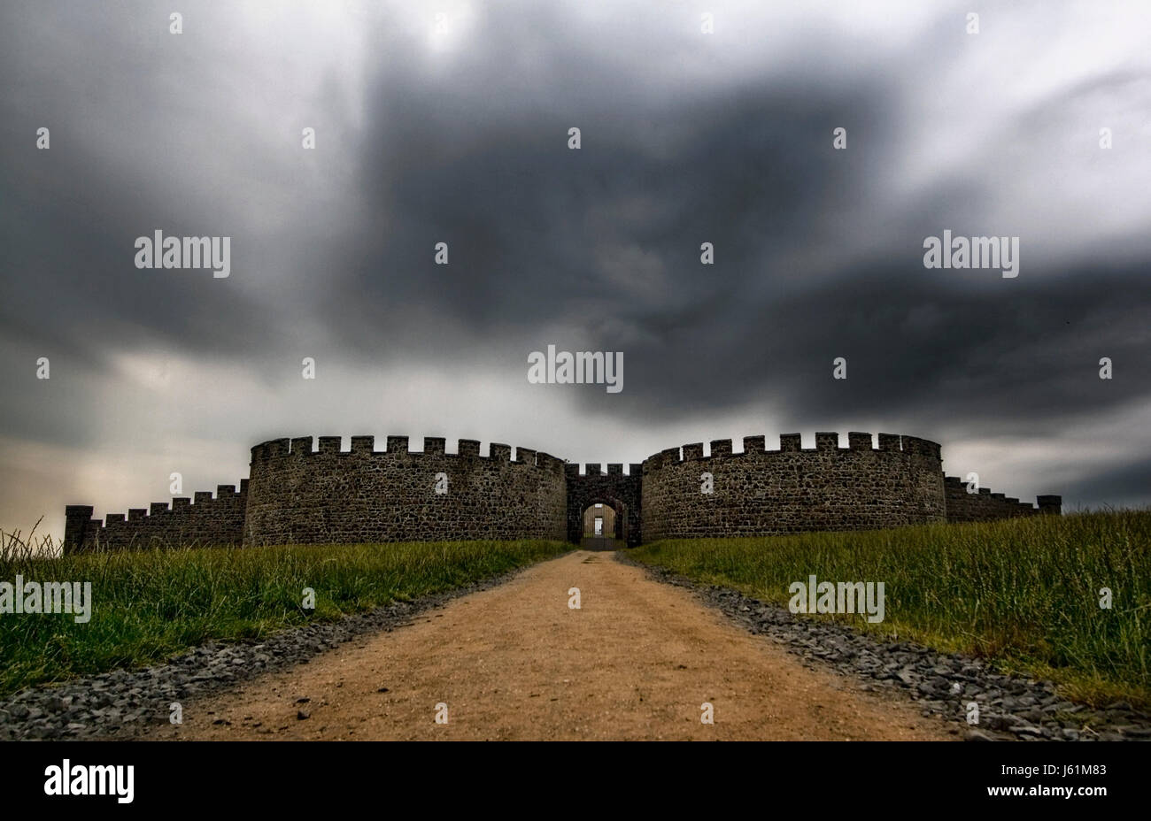 ireland north palace path way clouds chateau castle historical hill sightseeing Stock Photo