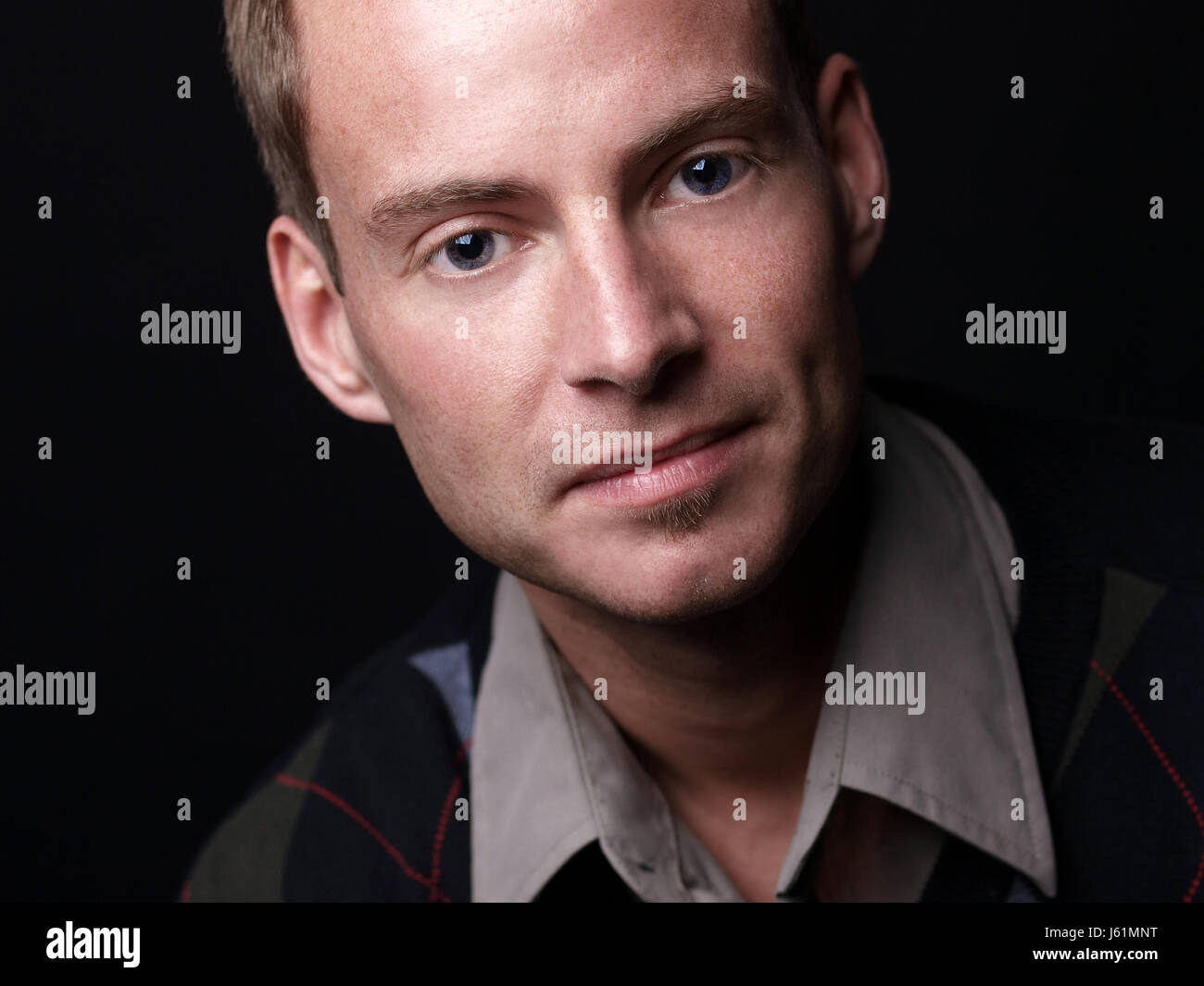 face portrait sympathetic student young younger man mouth face portrait  black Stock Photo - Alamy