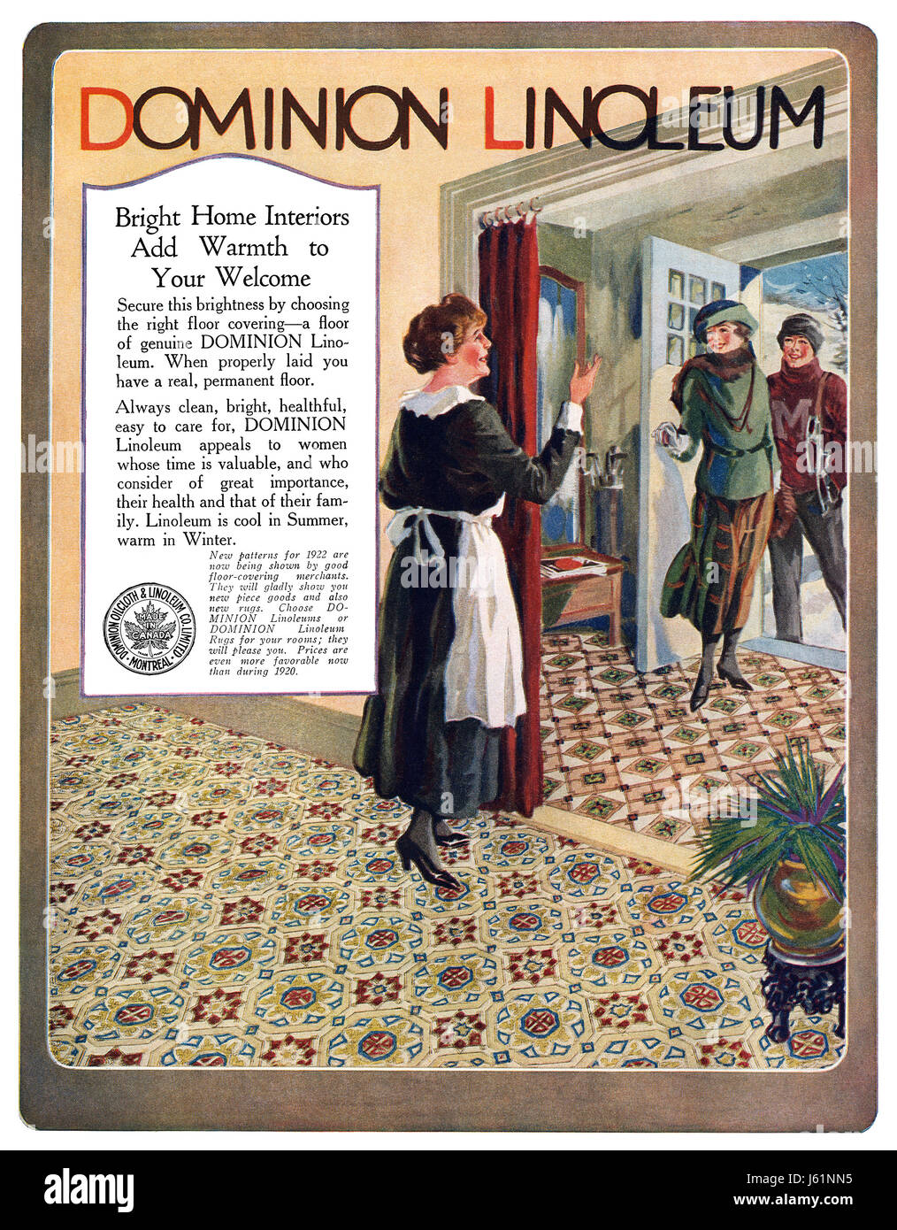 1922 Canadian Advertisement For Dominion Linoleum Stock Photo Alamy