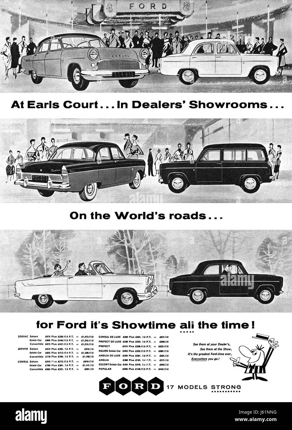 1958 British advertisement for Ford motor cars. Stock Photo