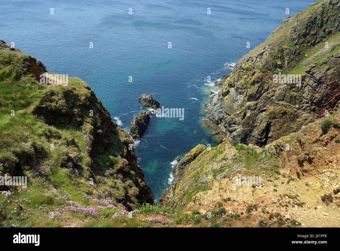 devonian rock blossoms coast bay steep steep coast jagged rocky bleed salt Stock Photo