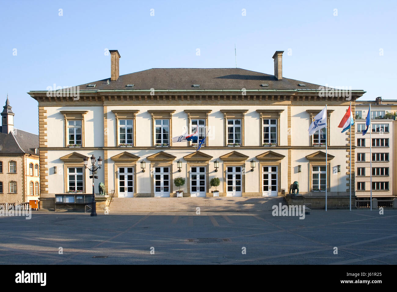 historical city town sightseeing town hall luxembourg sights evening light Stock Photo