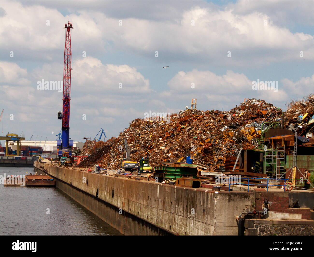scrap export scrap trade harbor iron steel harbours scrap cranes mull refuse Stock Photo