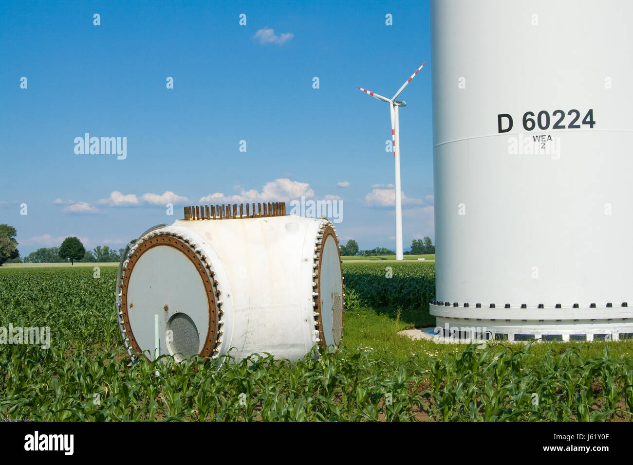 wind power station wind energy rotor pinwheel tree engineering generation of Stock Photo