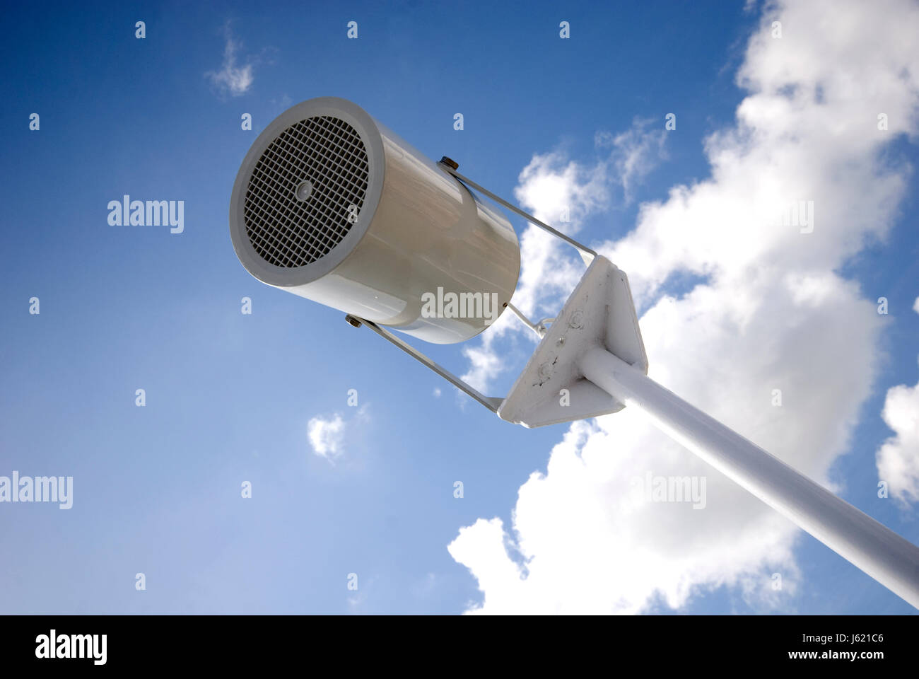 cloud summer summerly diagonal loudspeaker mast recording announcement Stock Photo