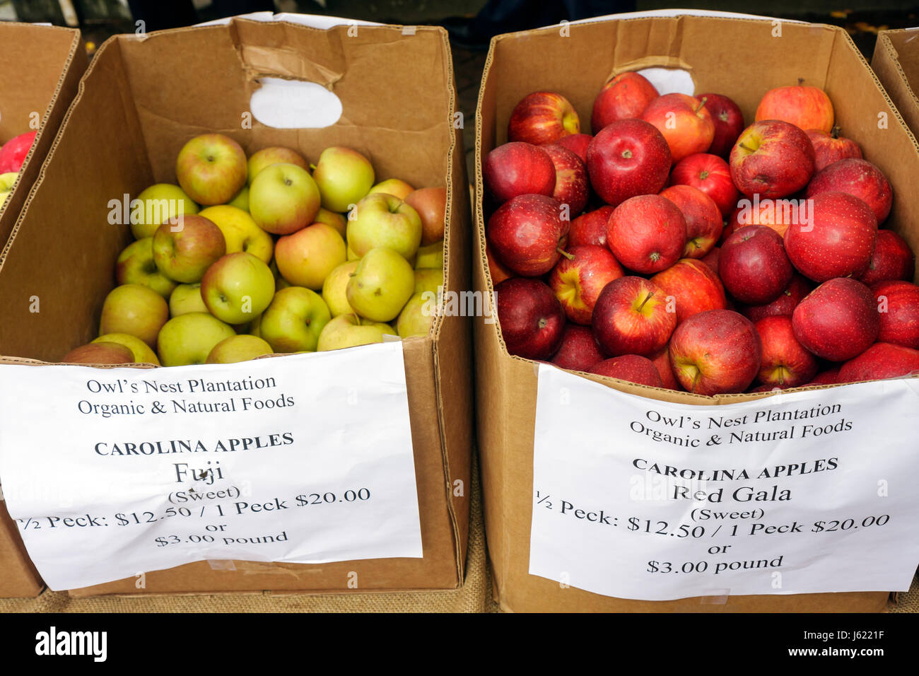 Charleston South Carolina,Marion Square,farmers market,farmer's,farmers',communityactivity,fresh produce,local products,artisans,crafts,frit,Fugi,Gala Stock Photo