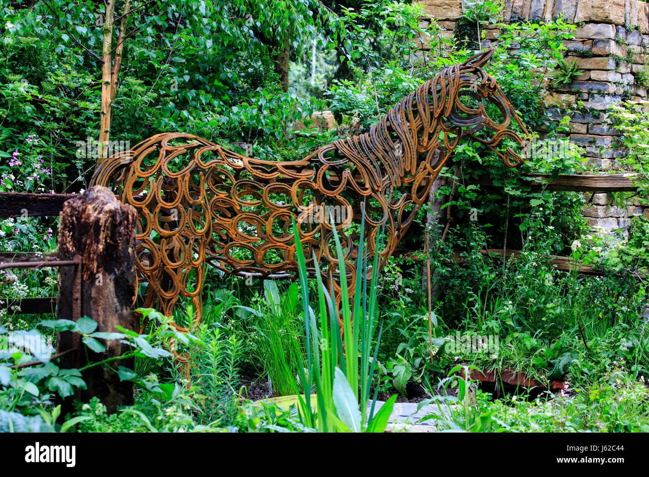 London, UK. 19 May 2017. Sculpture of a horse made of horseshoes in the