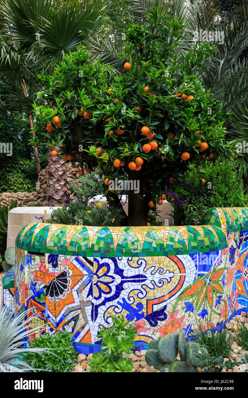 London, UK. 19 May 2017. The Viking Cruises Garden of Inspiration designed by Sarah Eberle based on the inspirational work of Antoni Gaudi. Preparations are well under way at the 2017 RHS Chelsea Flower Show which opens to the public on Tuesday. Photo: Vibrant Pictures/Alamy Live News Stock Photo