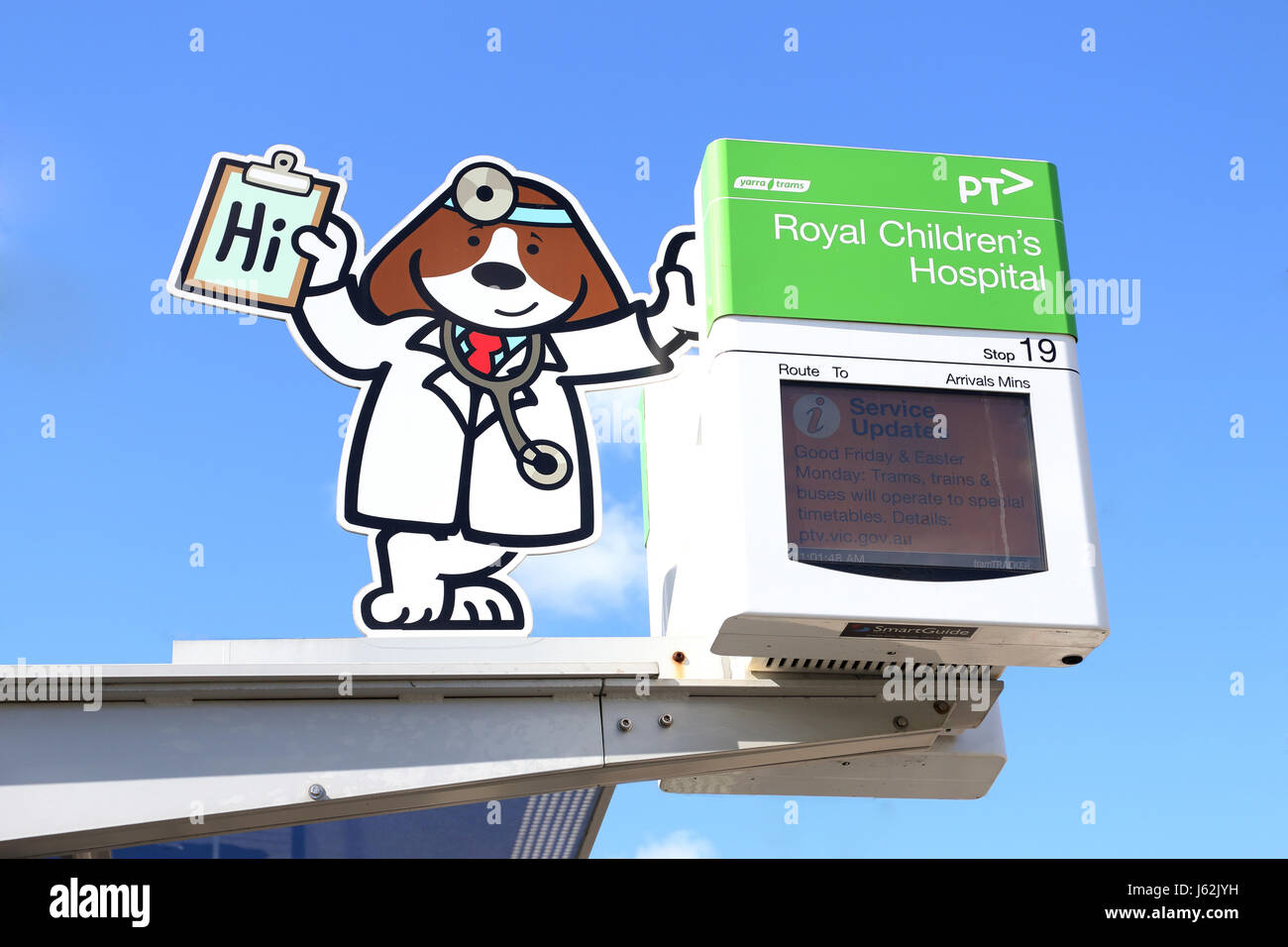 Royal Children Hospital Tram stop sign in Melbourne Victoria Australia Stock Photo