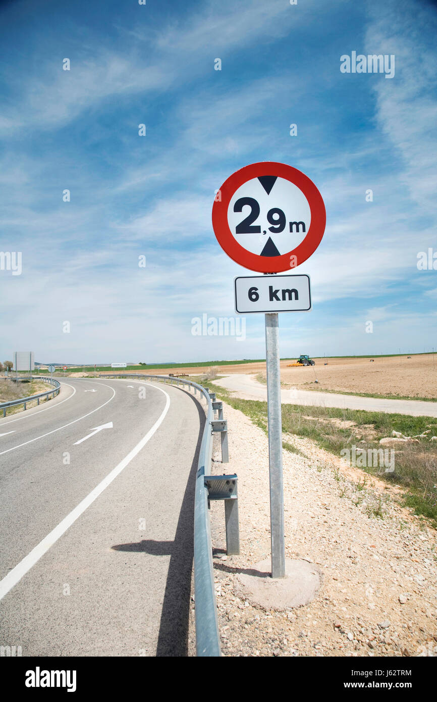sign signal asphalt motorway highway limit warning advice road street hight Stock Photo