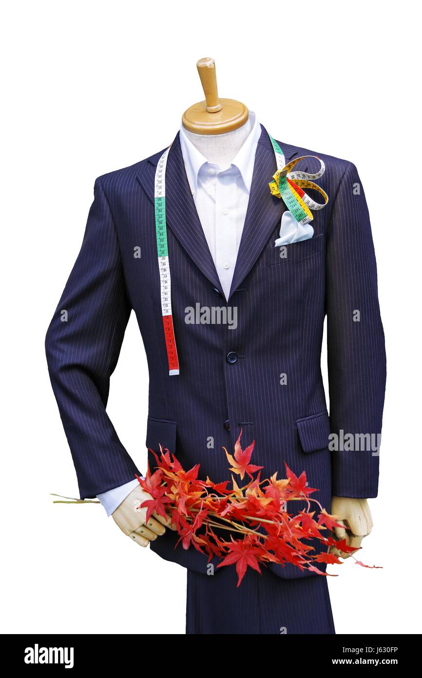 sew tailor to approach outfit suit clothes clothing fall autumn blue fashion Stock Photo