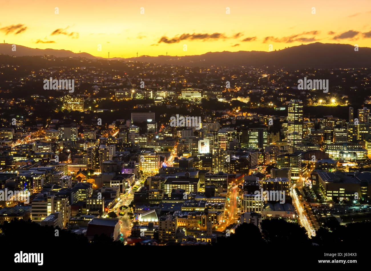 Wellington,New Zealand - April 14,2016 : Beautiful sunset of Mount Victoria in New Zealand Stock Photo