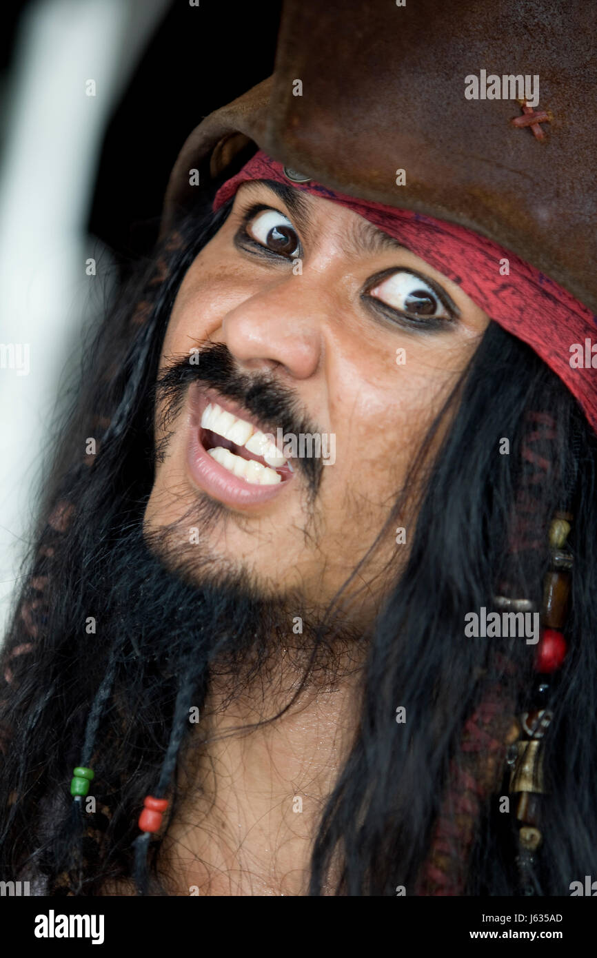 pirate caribbean curse humour person gesturing carnival costume copy imitation Stock Photo