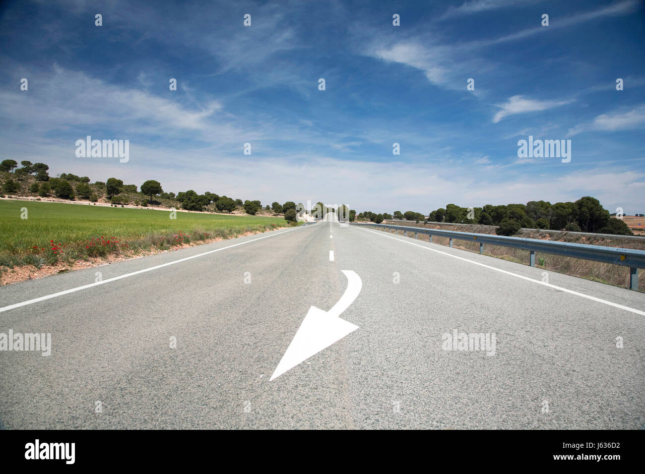 sign signal asphalt motorway highway right claim arrow overtake road street Stock Photo