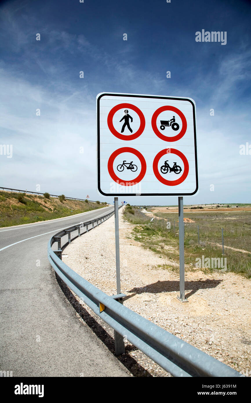 sign signal danger spain asphalt motorway highway warning road street sign Stock Photo