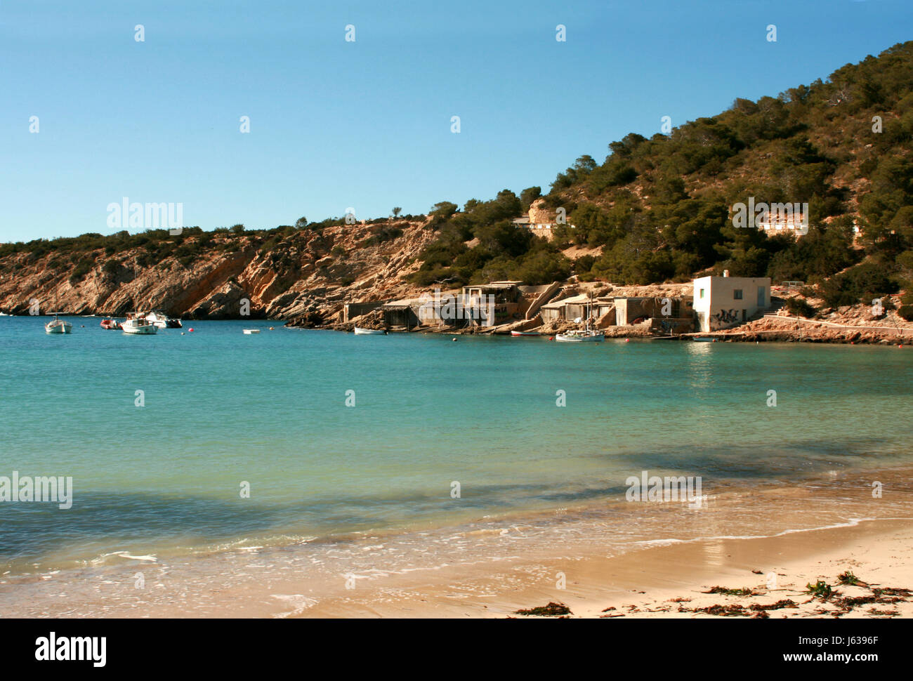 spain water mediterranean salt water sea ocean deserted bay idyll blue beach Stock Photo