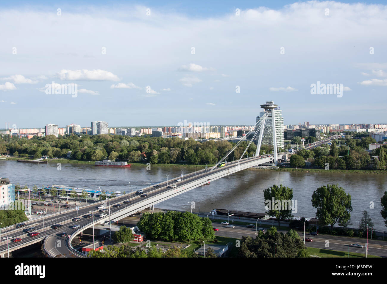 The UFO bridge tower on the Danube river in Bratislava Stock Photo