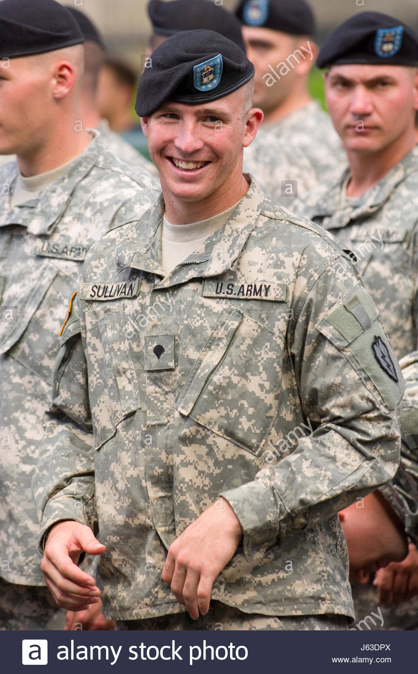 U.S. Army solders wearing the new Army Combat Uniform (ACU) waiting