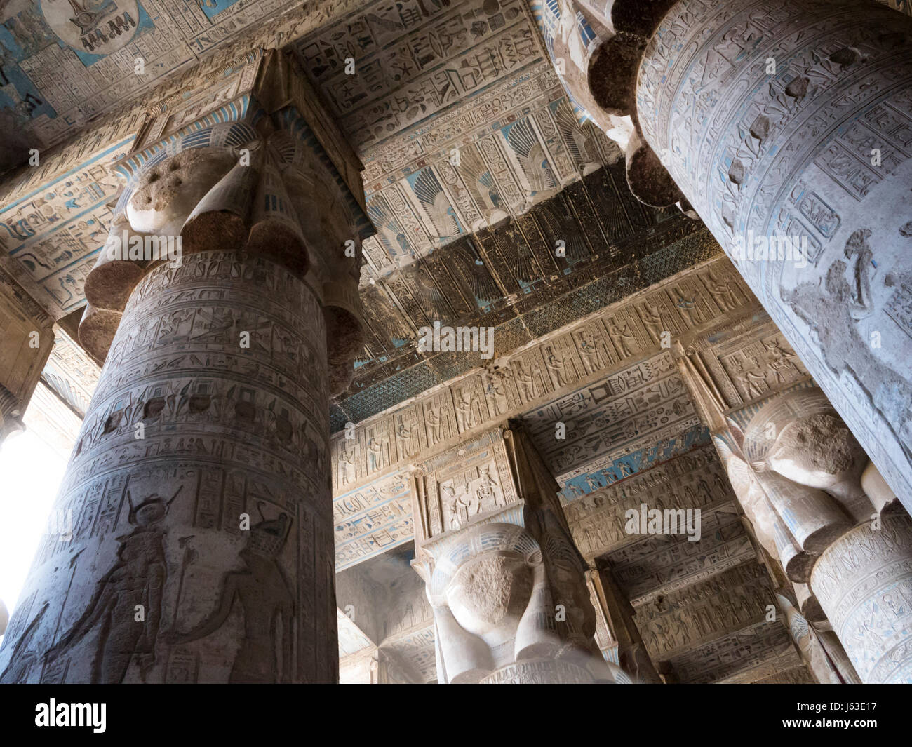Internal shots of Denderah Temple, showing cleaning and restoration process, Near Qena, Egypt Stock Photo