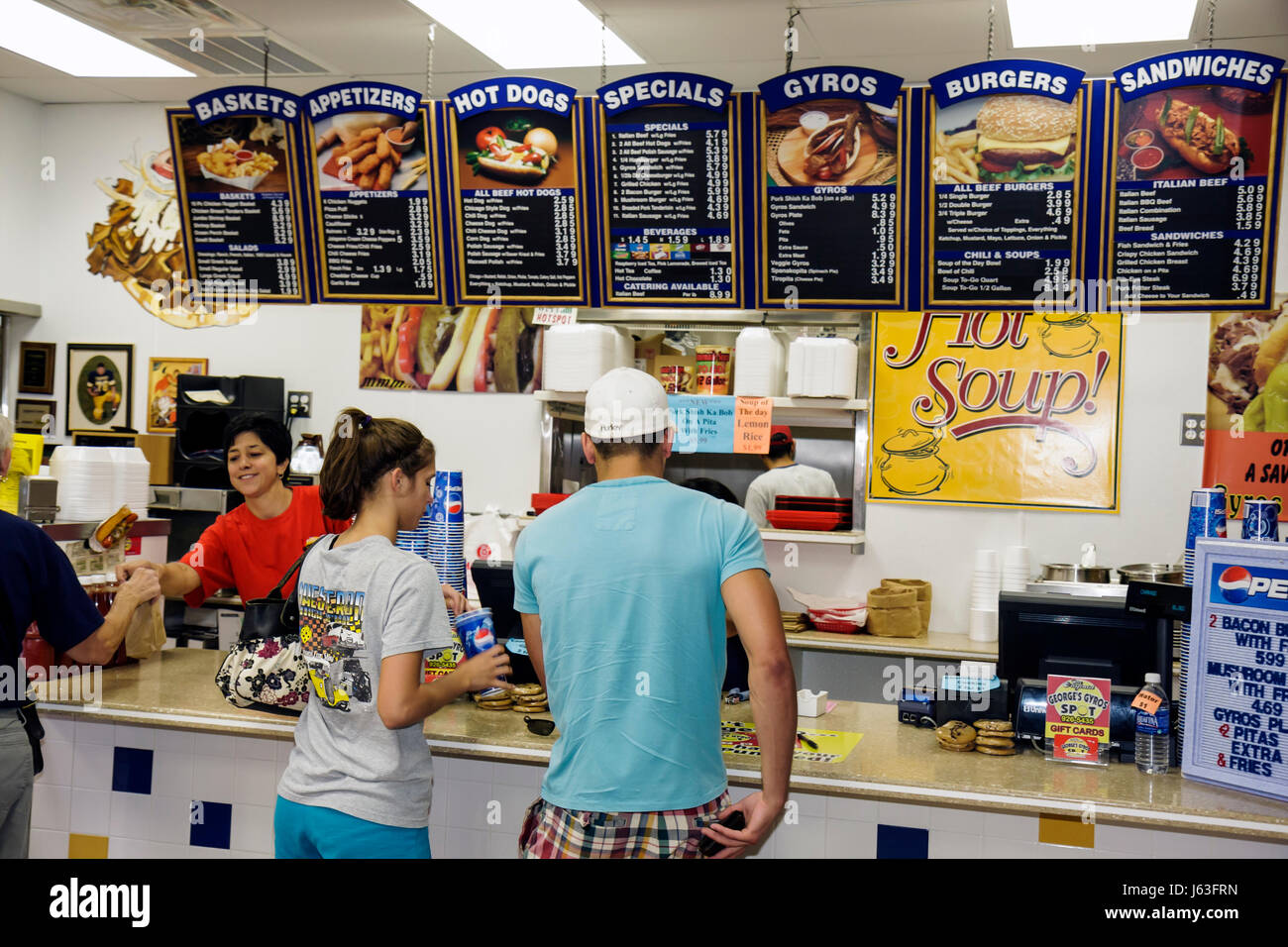 Indiana,Porter County,Chesterton,Original George's Gyros Spot,restaurant restaurants food dining cafe cafes,food,family families parent parents child Stock Photo