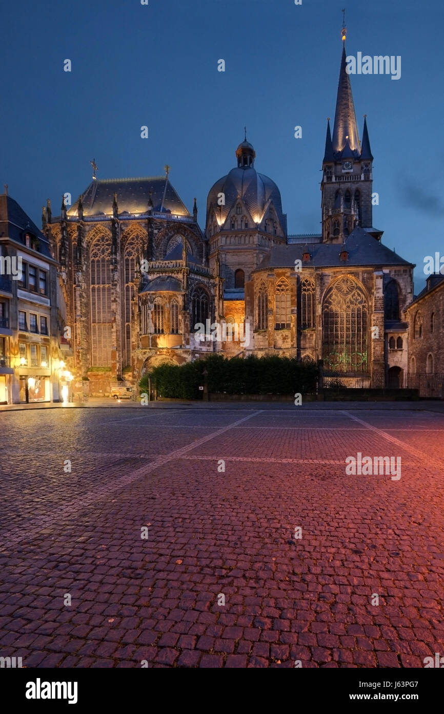 cathedral old town evening aix-la-chapelle emblem historical religion church Stock Photo