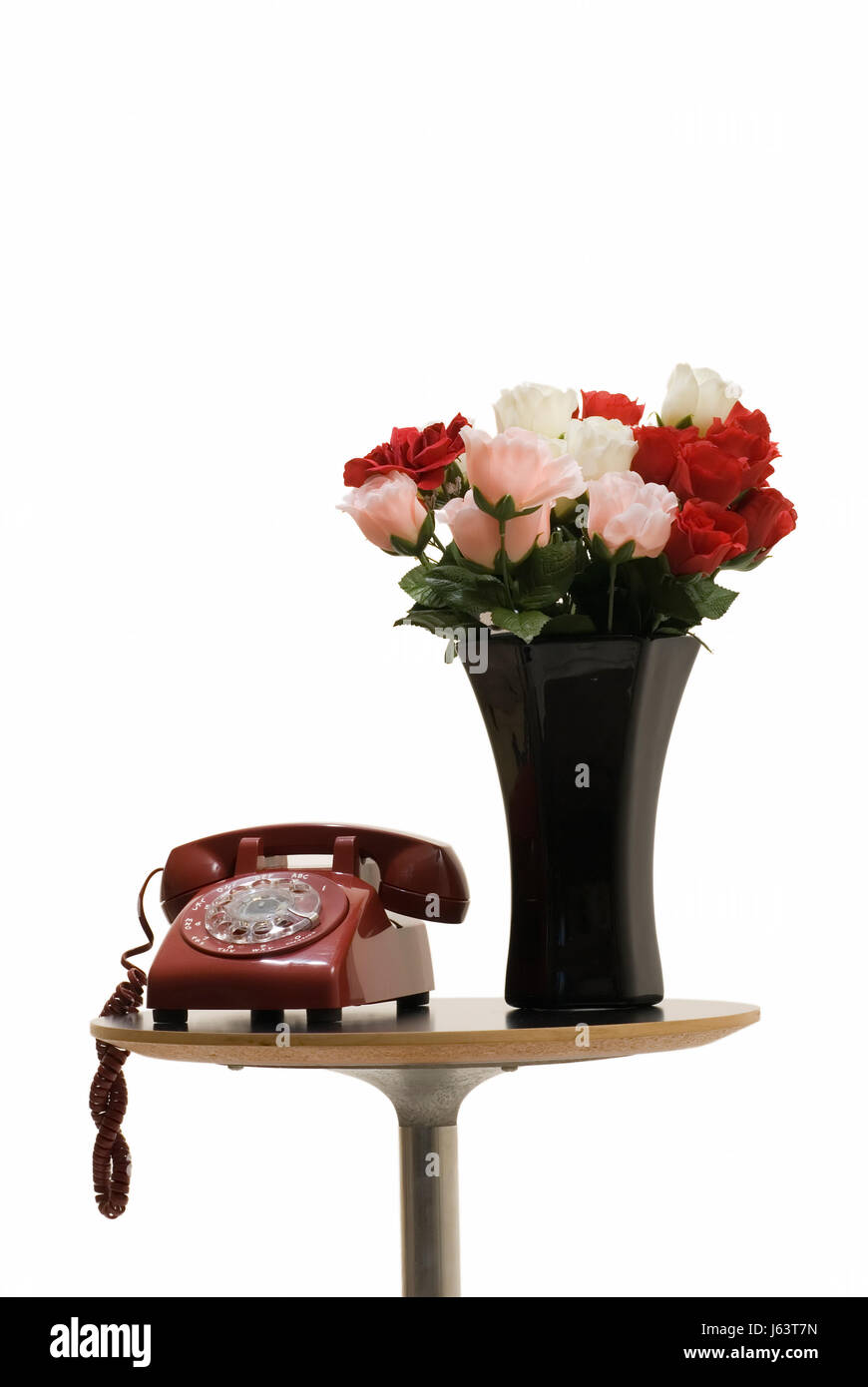 telephone phone flower flowers plant retro red table telephone phone