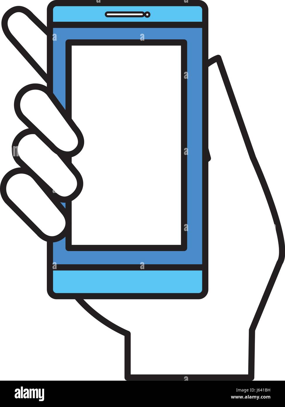 hand human with smartphone device isolated icon Stock Vector Image ...