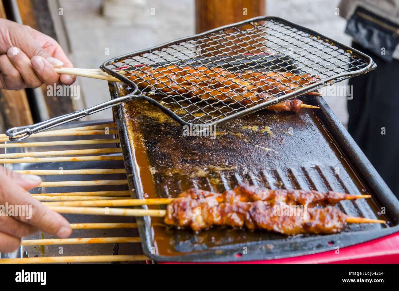 Lamb kebab selling in Shuhe Ancient Town,Lijiang Yunnan. Stock Photo