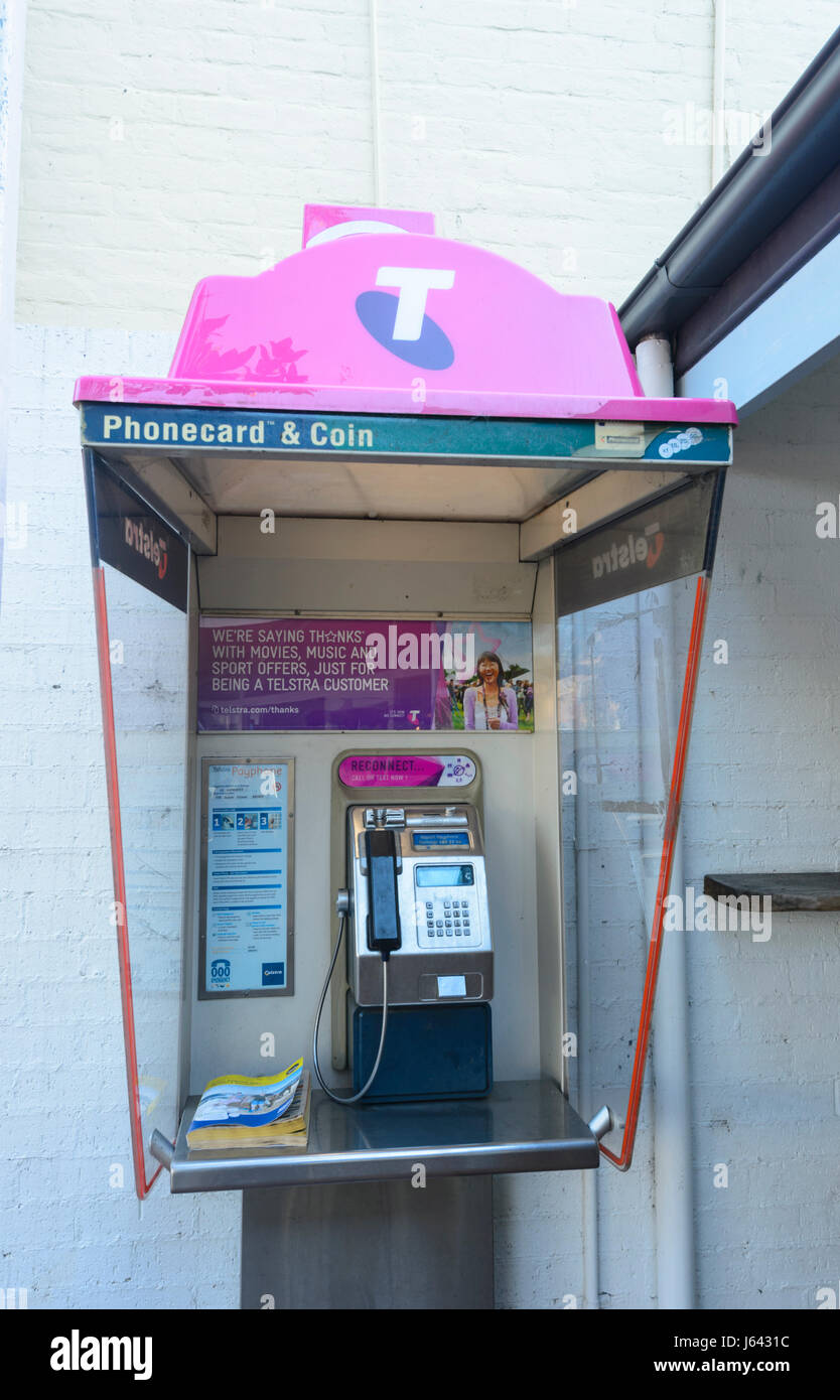 Telstra public phone booth, Berry, New South Wales, NSW, Australia Stock Photo