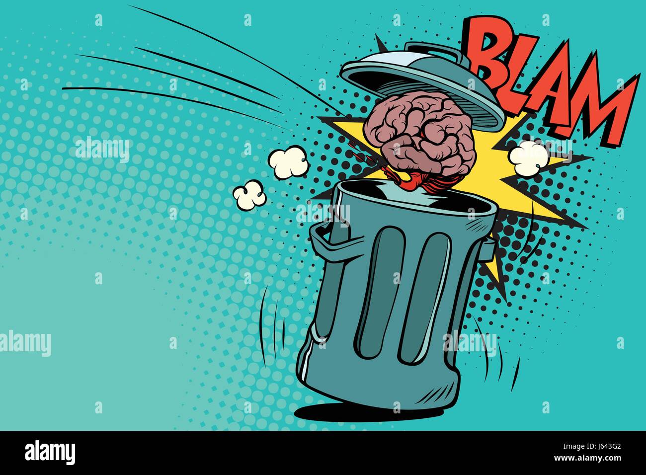 human brain is thrown in the trash. Comic book cartoon pop art retro color vector illustration hand drawn Stock Vector
