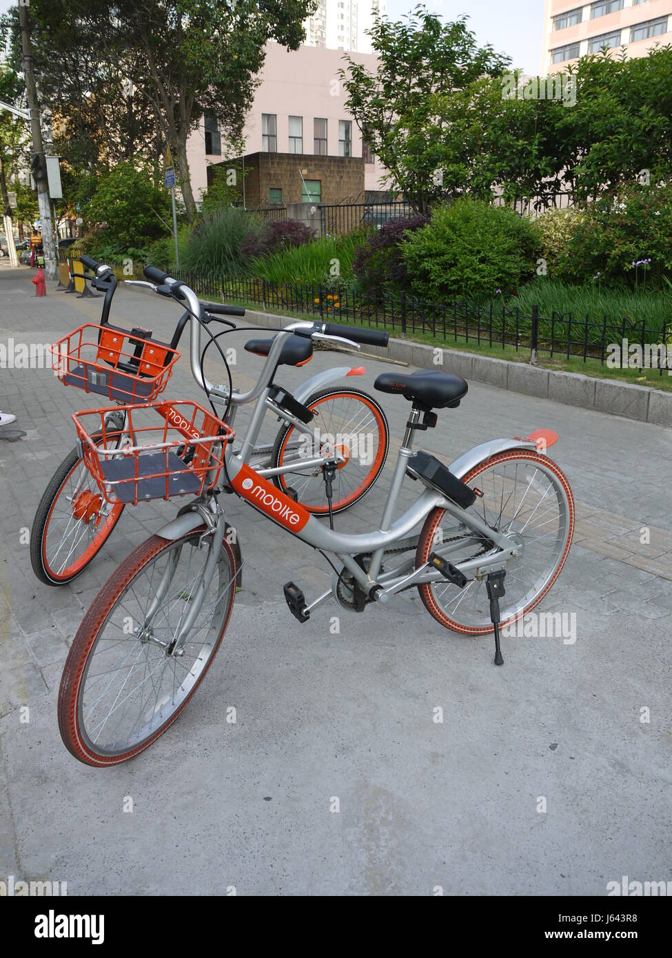 Shared bikes for rent invades the streets of main cities of China Stock Photo