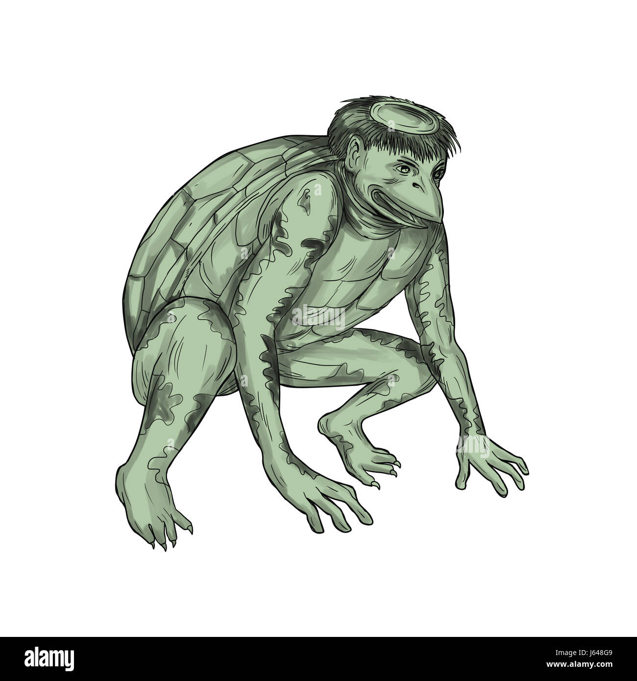 Tattoo style illustration of a kappa, kawataro, komahiki, or kawatora, a  yokai demon or imp found in traditional Japanese folklore that is humanoid  tu Stock Photo - Alamy