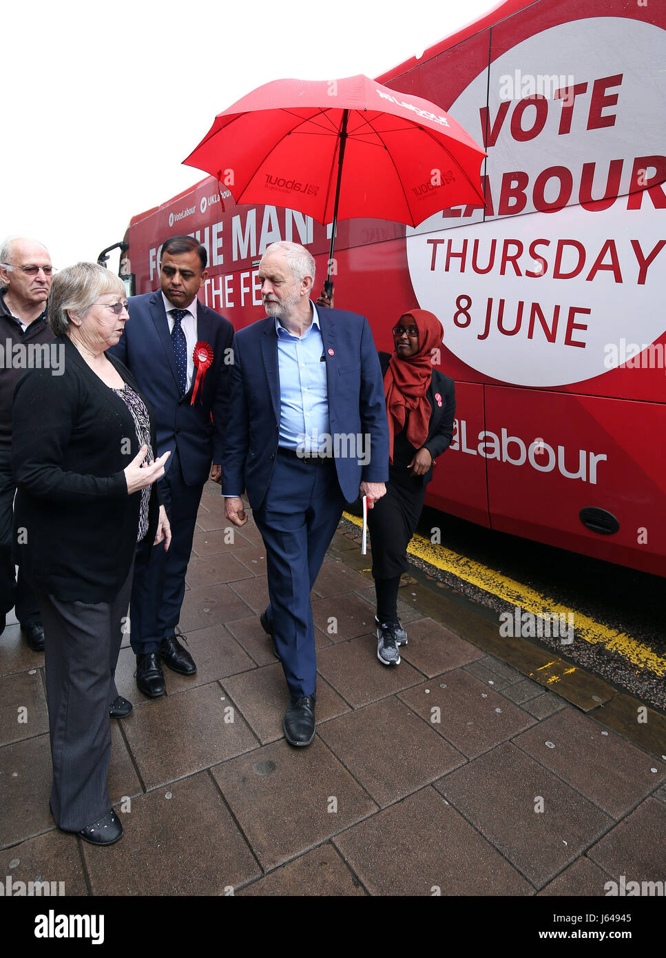 Labour leader Jeremy Corbyn and local candidate Mohammad Yasin during ...