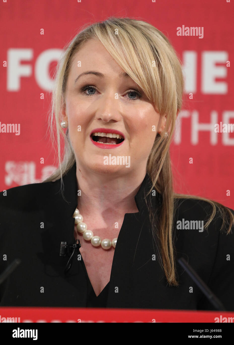 Shadow business secretary Rebecca Long-Bailey, addresses a press conference in London to outline the Tories threats to living standards which would hit pensioners and working people. Stock Photo