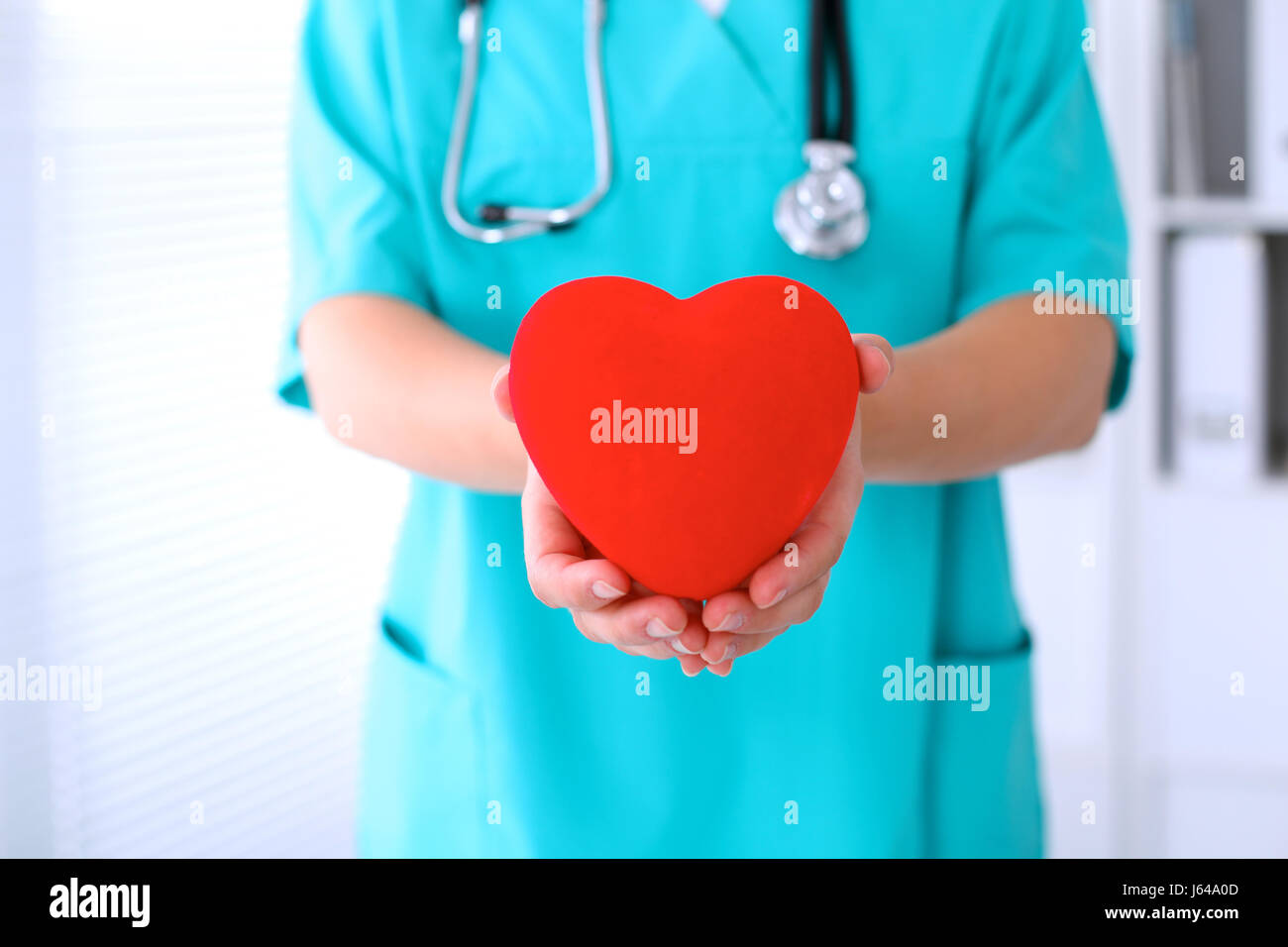 Female surgeon doctor with stethoscope holding heart Stock Photo - Alamy