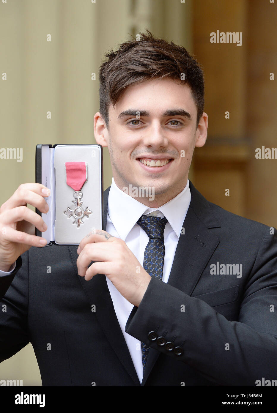 Olympic divers Chris Mears after he was awarded an MBE by the Prince of Wales during an Investiture ceremony at Buckingham Palace, London. Stock Photo